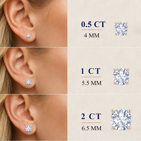JeenMata 2 Carat Cushion Solitaire Moissanite Stud Earrings for Women, Earrings for Men, 18K Rose Gold Plated, Hypoallergenic Earrings, D VS1, Stud Earring for Woman, Jewelry, Gift, Earrings