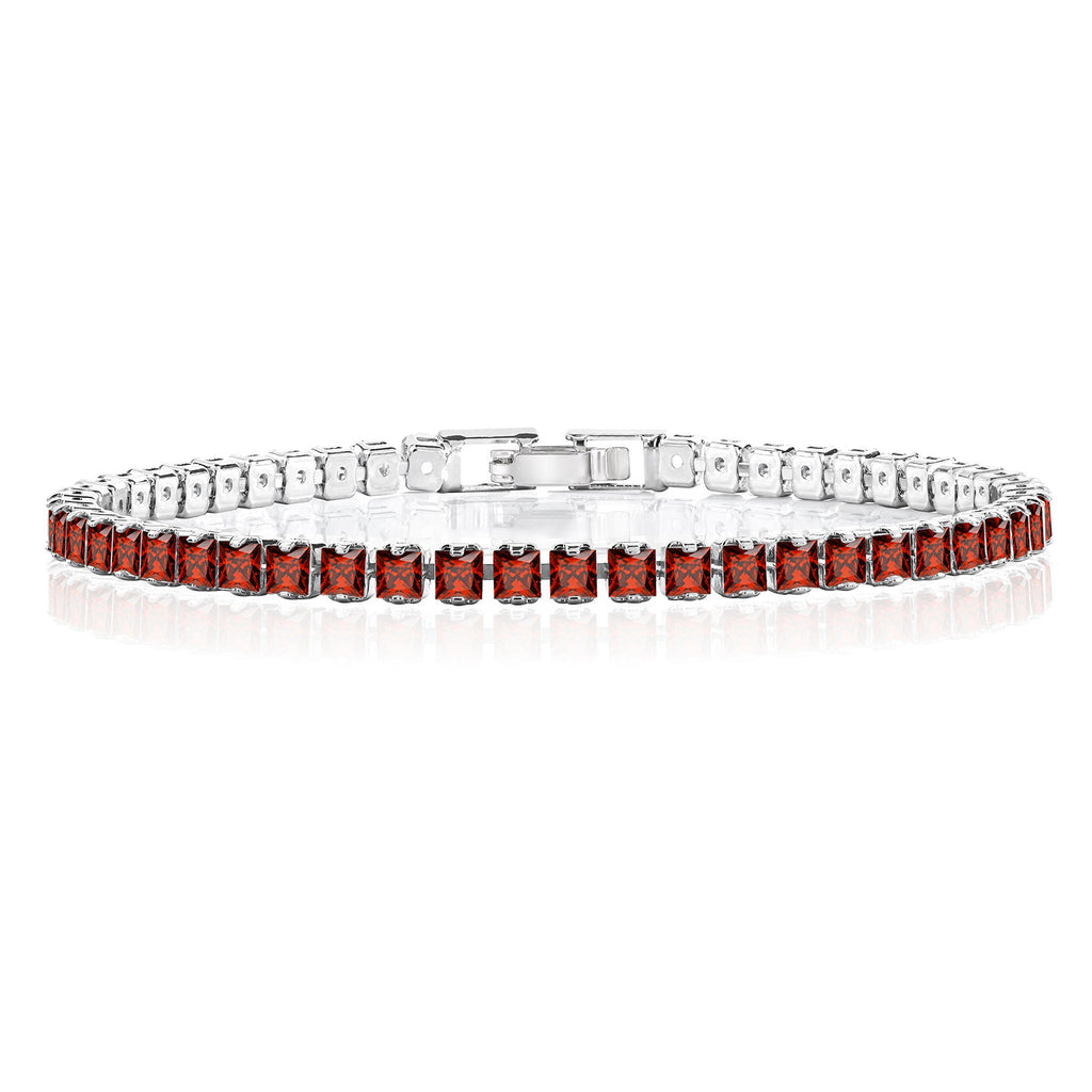 5.5 TCW Princess Cut January - Garnet - Birthstone Tennis Bracelet for Women Eternity Design - White Gold Plating, Birthday, Anniversary, Valentine's Day Gift