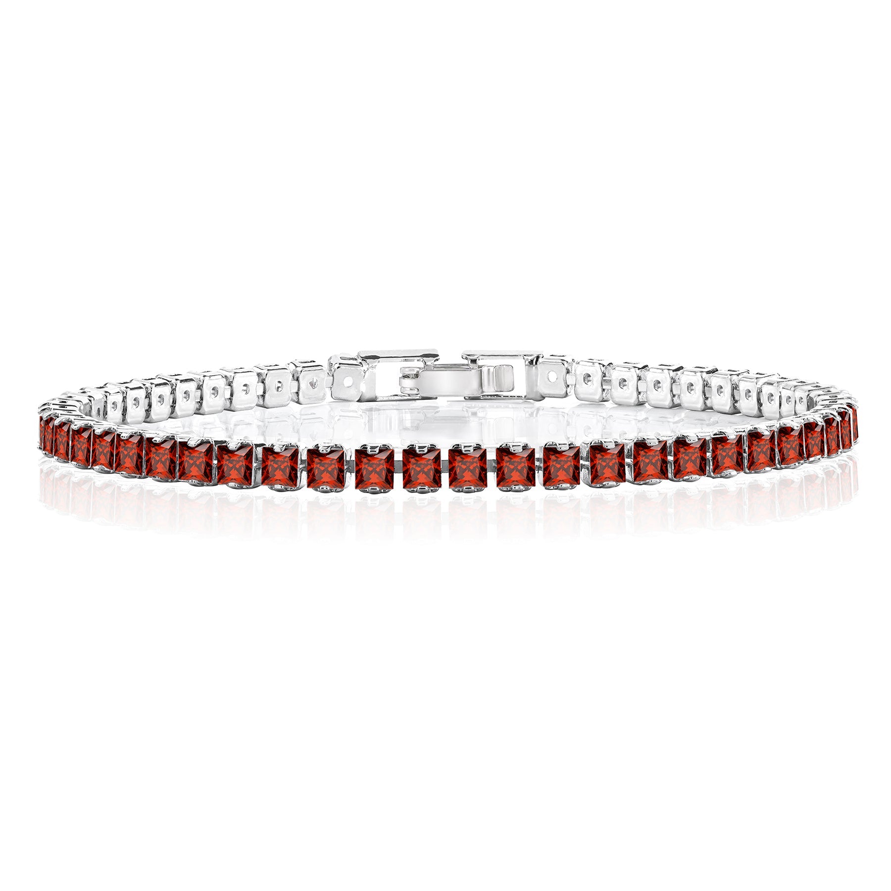 5.5 TCW Princess Cut January - Garnet - Birthstone Tennis Bracelet for Women Eternity Design - White Gold Plating, Birthday, Anniversary, Valentine's Day Gift