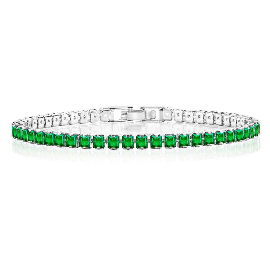 5.5 TCW Princess Cut May - Emerald - Birthstone Tennis Bracelet for Women Eternity Design - White Gold Plating, Birthday, Anniversary, Valentine's Day Gift