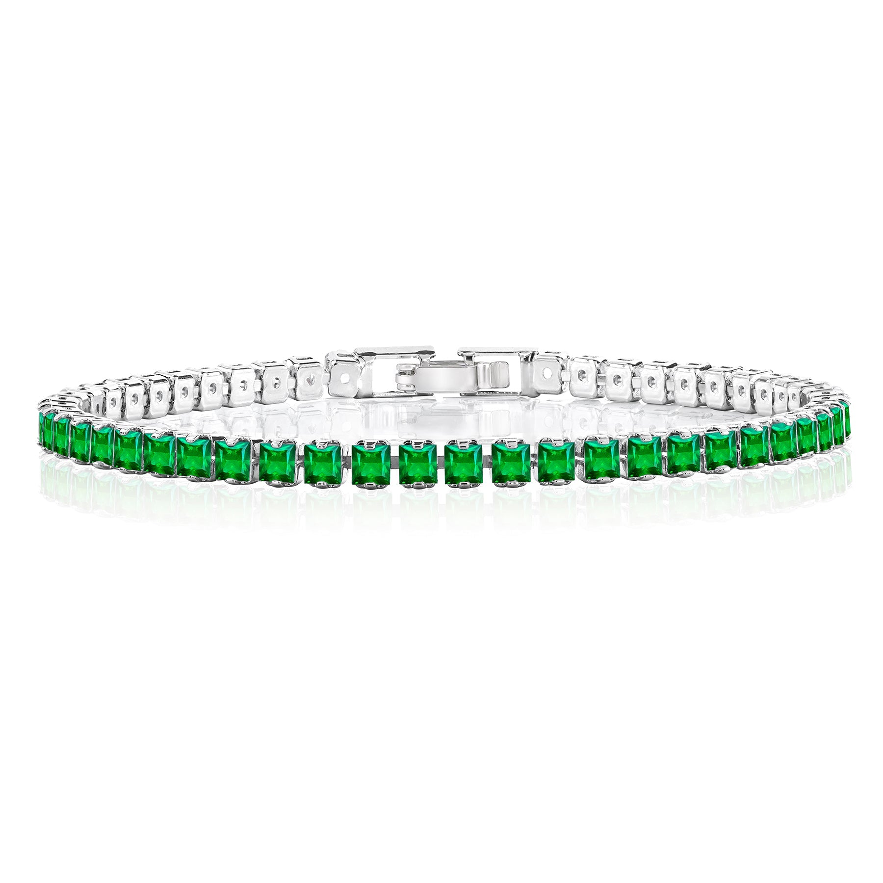 5.5 TCW Princess Cut May - Emerald - Birthstone Tennis Bracelet for Women Eternity Design - White Gold Plating, Birthday, Anniversary, Valentine's Day Gift