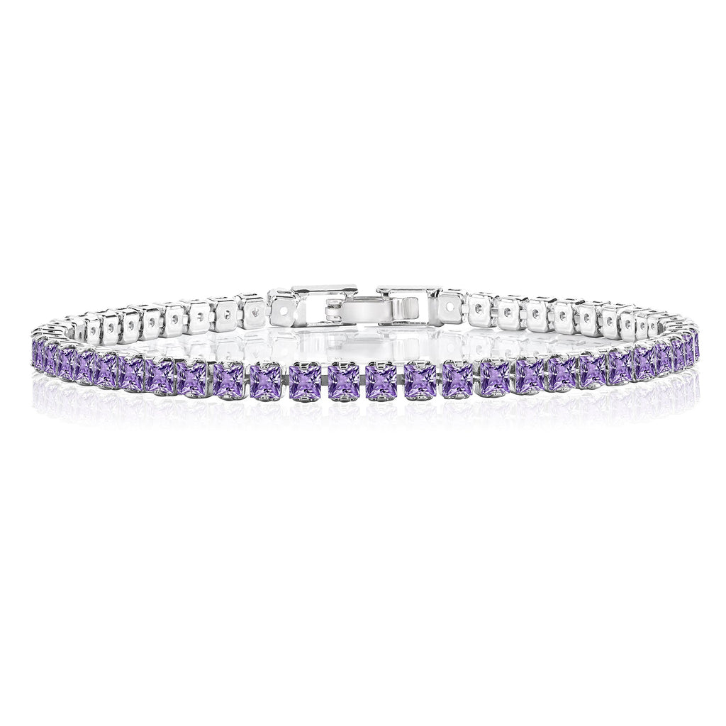 5.5 TCW Princess Cut February - Amethyst - Birthstone Tennis Bracelet for Women Eternity Design - White Gold Plating, Birthday, Anniversary, Valentine's Day Gift