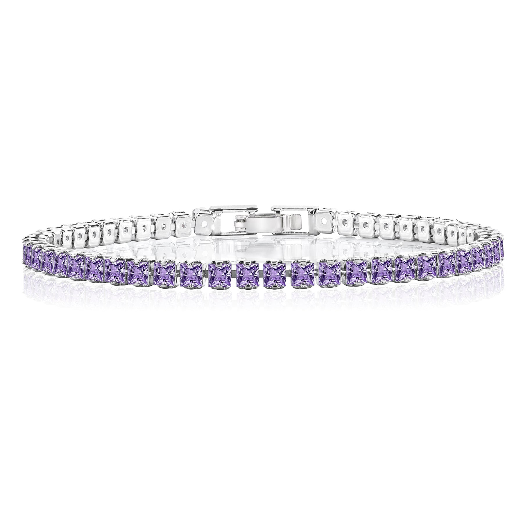 5.5 TCW Princess Cut February - Amethyst - Birthstone Tennis Bracelet for Women Eternity Design - White Gold Plating, Birthday, Anniversary, Valentine's Day Gift