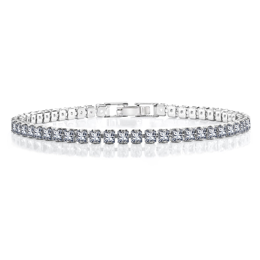 5.5 TCW Princess Cut April - Cubic Zirconia - Birthstone Tennis Bracelet for Women Eternity Design - White Gold Plating, Birthday, Anniversary, Valentine's Day Gift