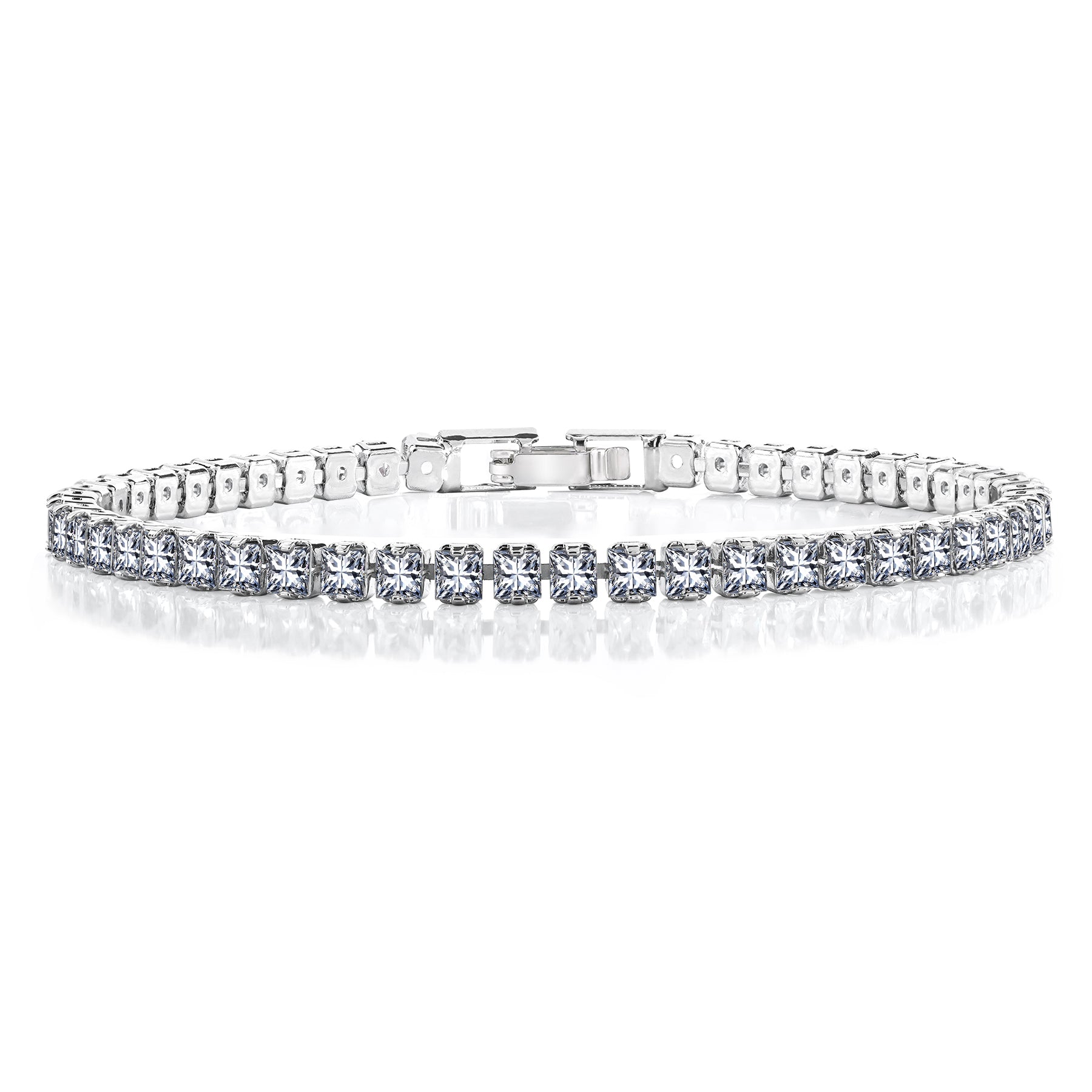5.5 TCW Princess Cut April - Cubic Zirconia - Birthstone Tennis Bracelet for Women Eternity Design - White Gold Plating, Birthday, Anniversary, Valentine's Day Gift