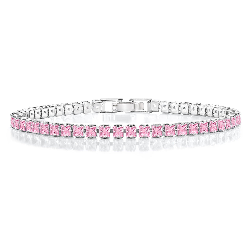 5.5 TCW Princess Cut October - Pink Tourmaline - Birthstone Tennis Bracelet for Women Eternity Design - White Gold Plating, Birthday, Anniversary, Valentine's Day Gift