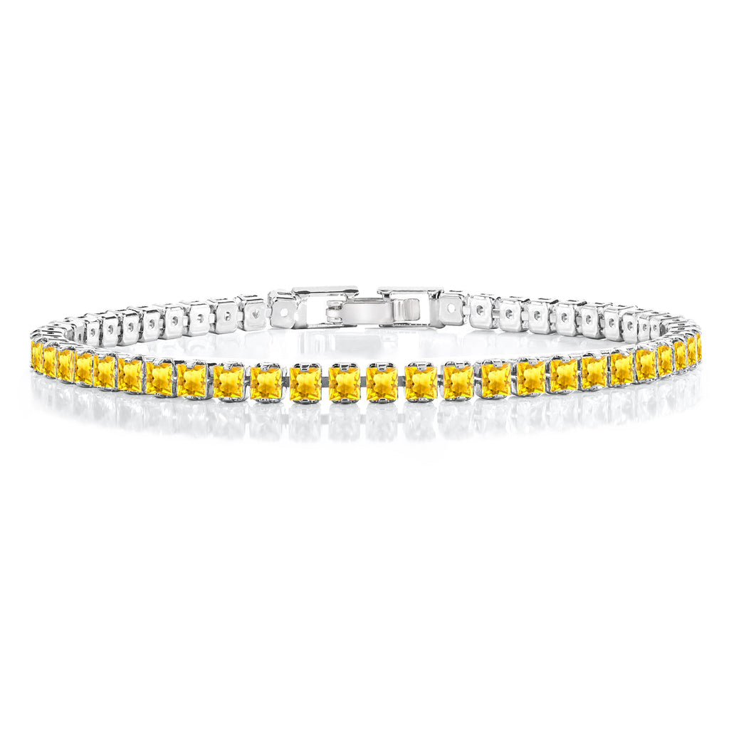 5.5 TCW Princess Cut November - Citrine - Birthstone Tennis Bracelet for Women Eternity Design - White Gold Plating, Birthday, Anniversary, Valentine's Day Gift
