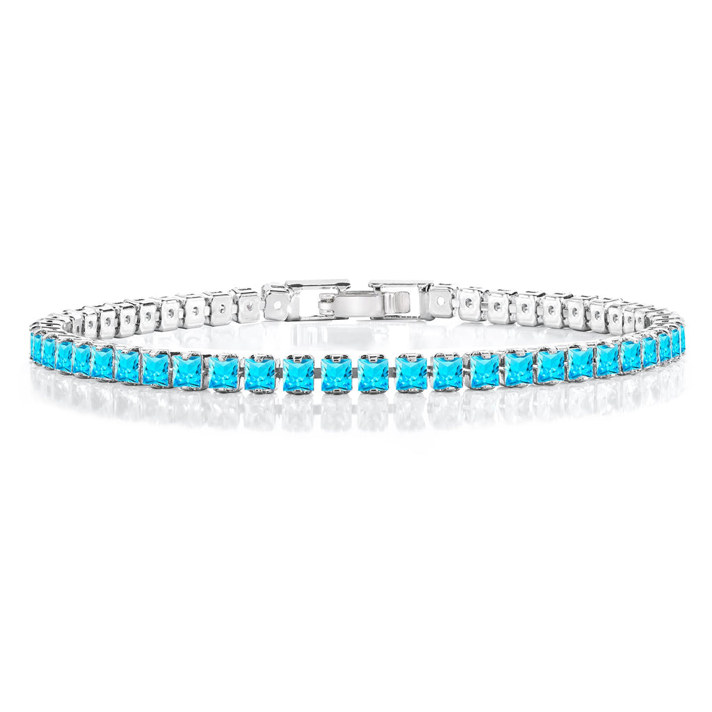 5.5 TCW Princess Cut December - Blue Topaz - Birthstone Tennis Bracelet for Women Eternity Design - White Gold Plating, Birthday, Anniversary, Valentine's Day Gift