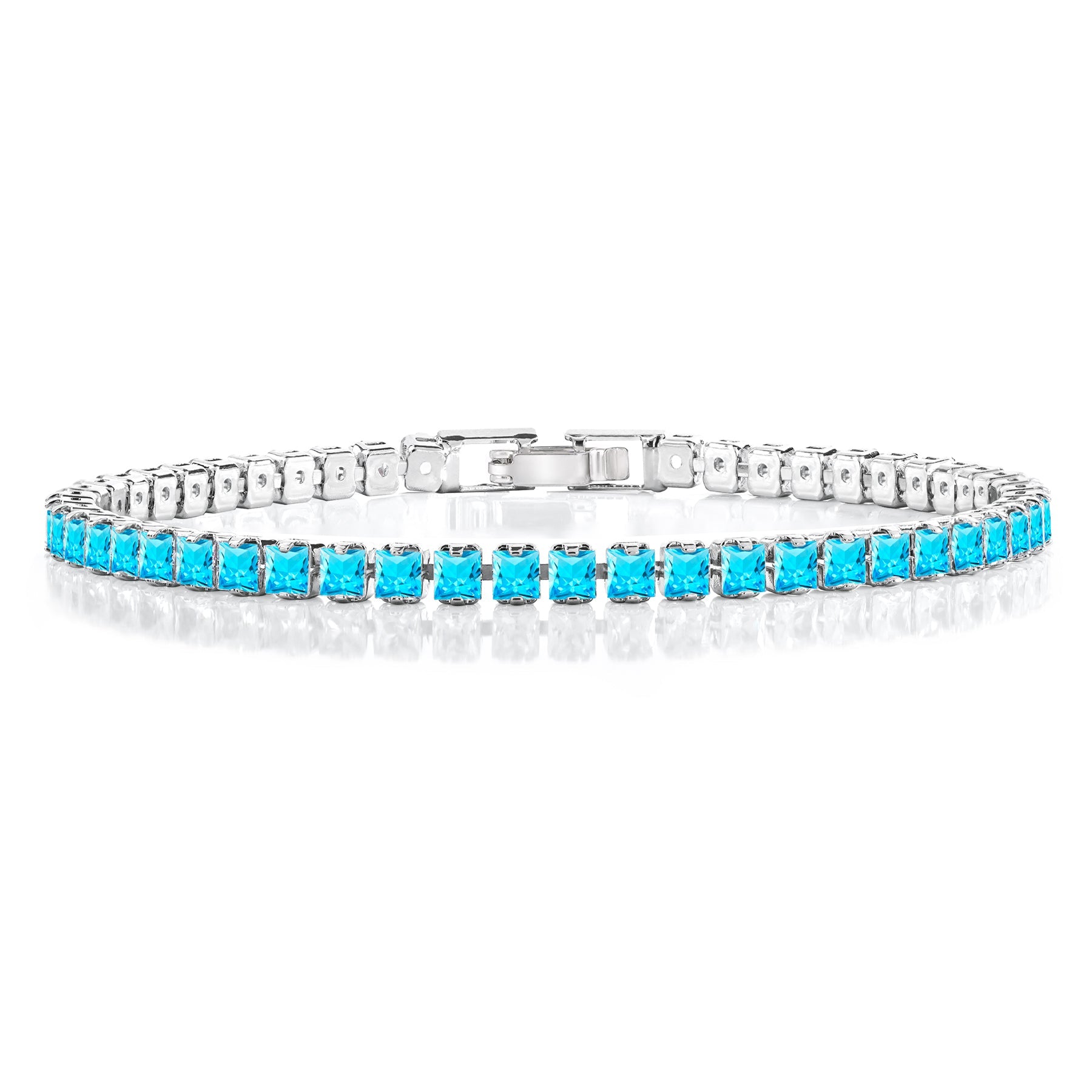 5.5 TCW Princess Cut December - Blue Topaz - Birthstone Tennis Bracelet for Women Eternity Design - White Gold Plating, Birthday, Anniversary, Valentine's Day Gift
