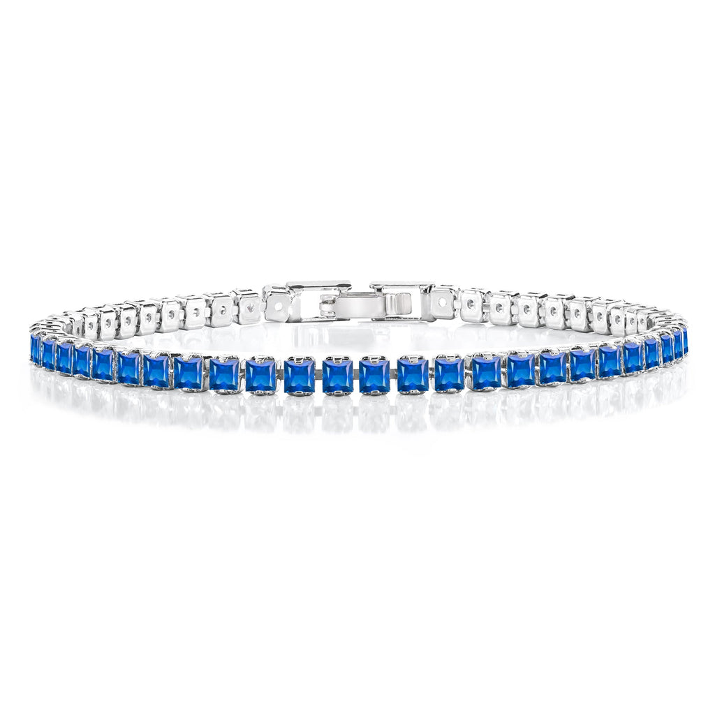 5.5 TCW Princess Cut September - Blue Sapphire - Birthstone Tennis Bracelet for Women Eternity Design - White Gold Plating, Birthday, Anniversary, Valentine's Day Gift