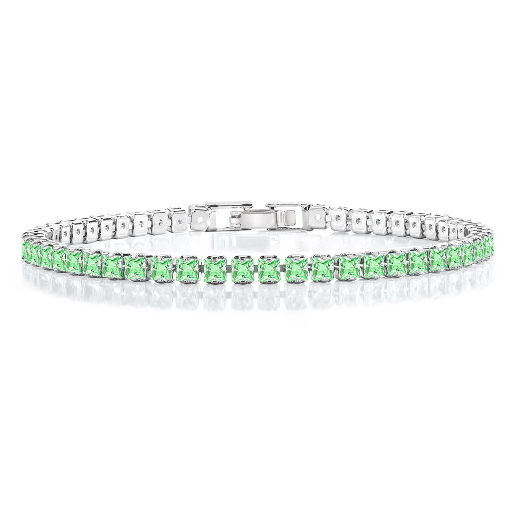 5.5 TCW Princess Cut August - Peridot - Birthstone Tennis Bracelet for Women Eternity Design - White Gold Plating, Birthday, Anniversary, Valentine's Day Gift