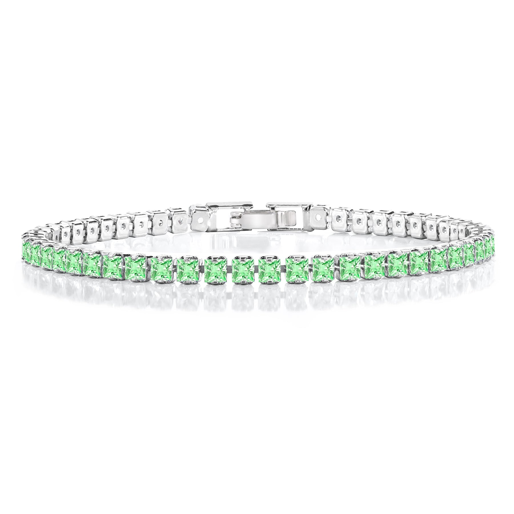 5.5 TCW Princess Cut August - Peridot - Birthstone Tennis Bracelet for Women Eternity Design - White Gold Plating, Birthday, Anniversary, Valentine's Day Gift