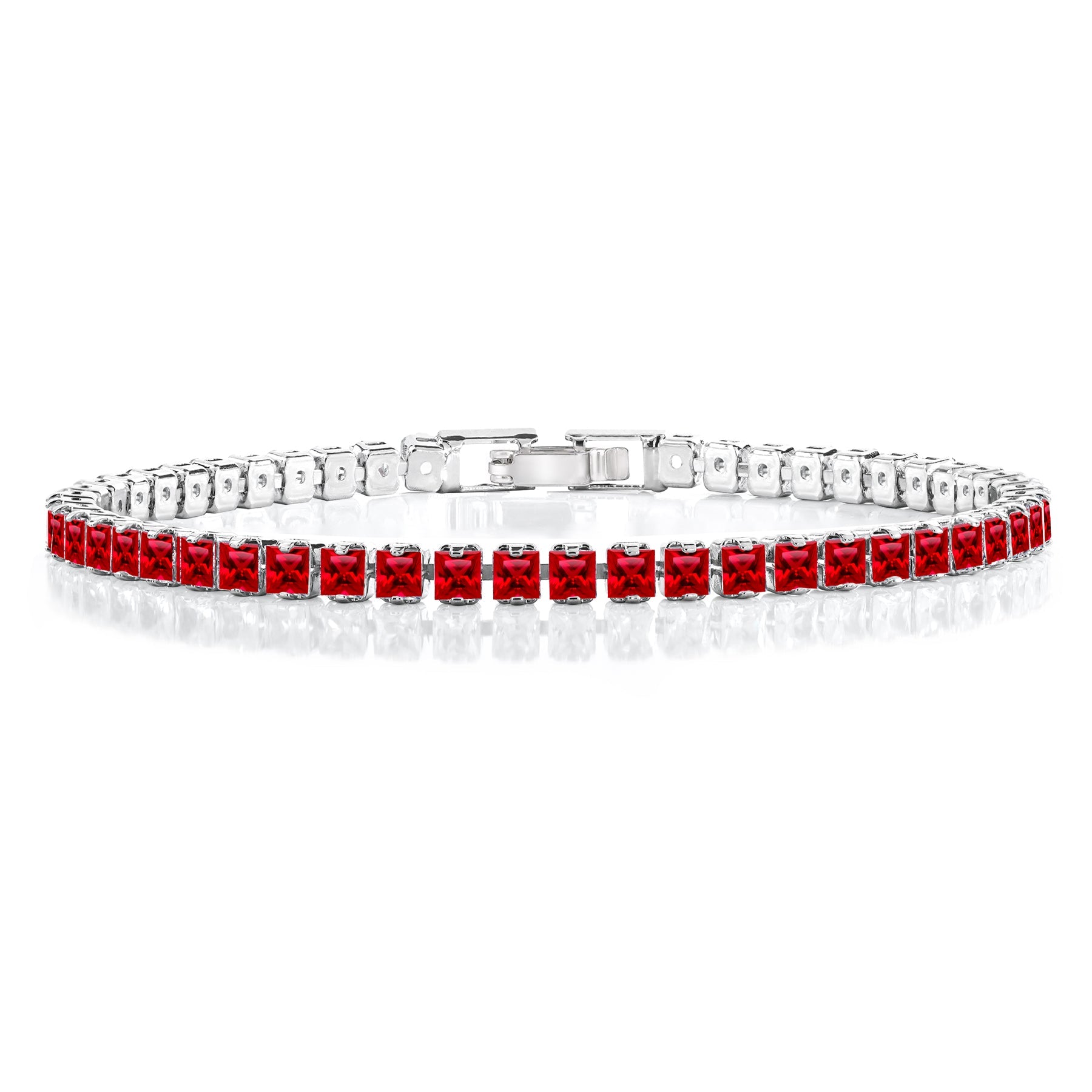 5.5 TCW Princess Cut July - Ruby - Birthstone Tennis Bracelet for Women Eternity Design - White Gold Plating, Birthday, Anniversary, Valentine's Day Gift