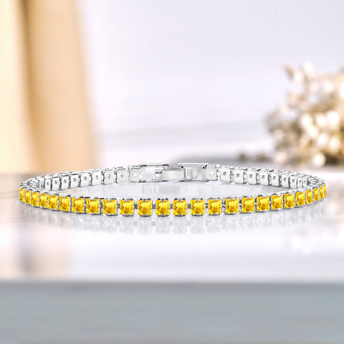 5.5 TCW Princess Cut November - Citrine - Birthstone Tennis Bracelet for Women Eternity Design - White Gold Plating, Birthday, Anniversary, Valentine's Day Gift