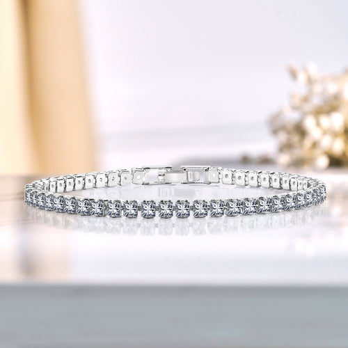 5.5 TCW Princess Cut April - Cubic Zirconia - Birthstone Tennis Bracelet for Women Eternity Design - White Gold Plating, Birthday, Anniversary, Valentine's Day Gift
