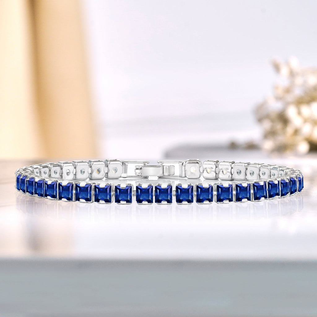 Huge 11 Carat Princess Cut June - Alexandrite - Birthstone Tennis Bracelet for Women Eternity Design - White Gold Plating, Birthday, Anniversary, Valentine's Day Gift