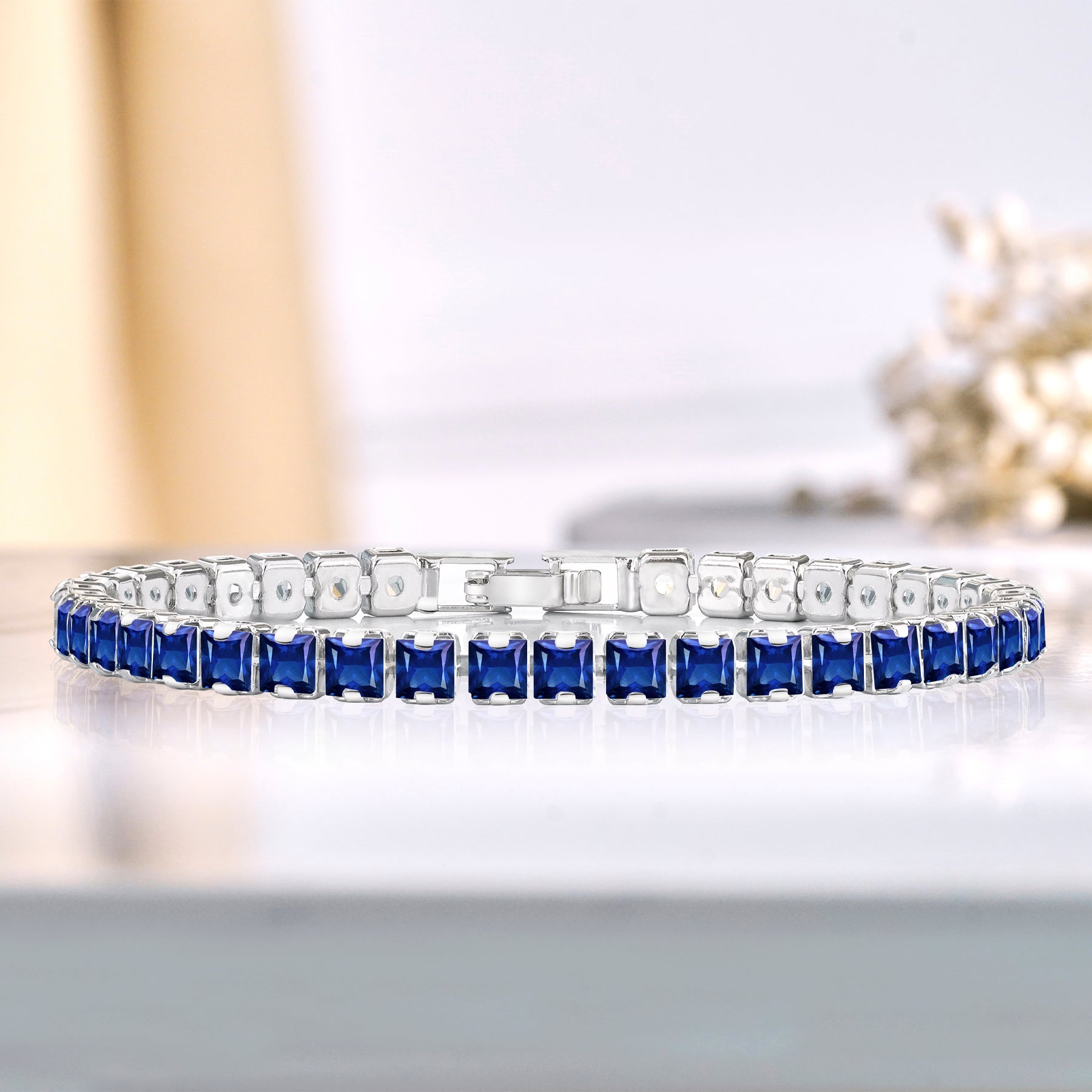 Huge 11 Carat Princess Cut June - Alexandrite - Birthstone Tennis Bracelet for Women Eternity Design - White Gold Plating, Birthday, Anniversary, Valentine's Day Gift