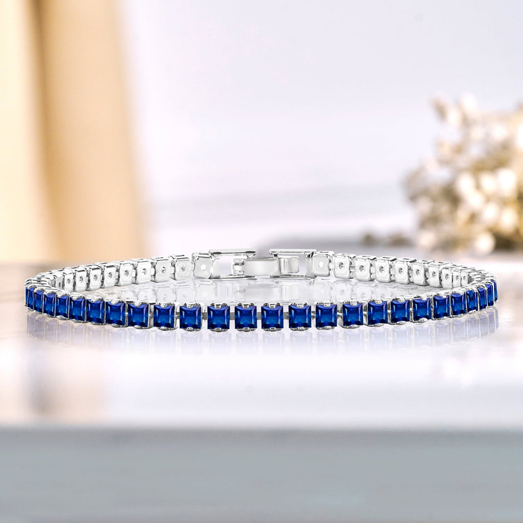 5.5 TCW Princess Cut June - Alexandrite - Birthstone Tennis Bracelet for Women Eternity Design - White Gold Plating, Birthday, Anniversary, Valentine's Day Gift
