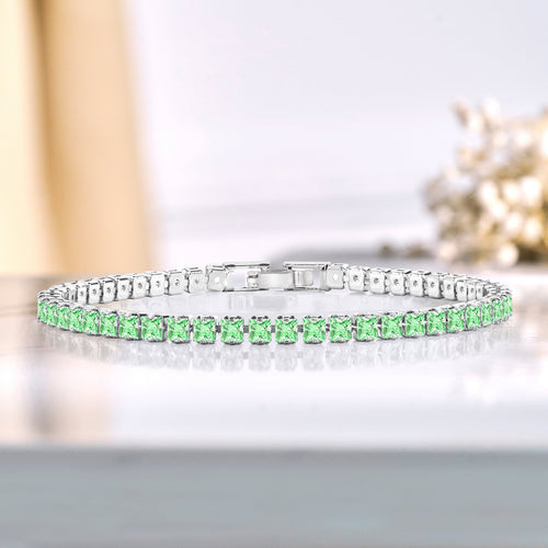 5.5 TCW Princess Cut August - Peridot - Birthstone Tennis Bracelet for Women Eternity Design - White Gold Plating, Birthday, Anniversary, Valentine's Day Gift