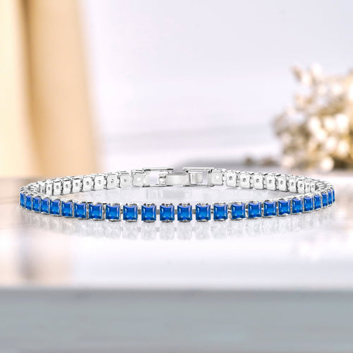 5.5 TCW Princess Cut September - Blue Sapphire - Birthstone Tennis Bracelet for Women Eternity Design - White Gold Plating, Birthday, Anniversary, Valentine's Day Gift
