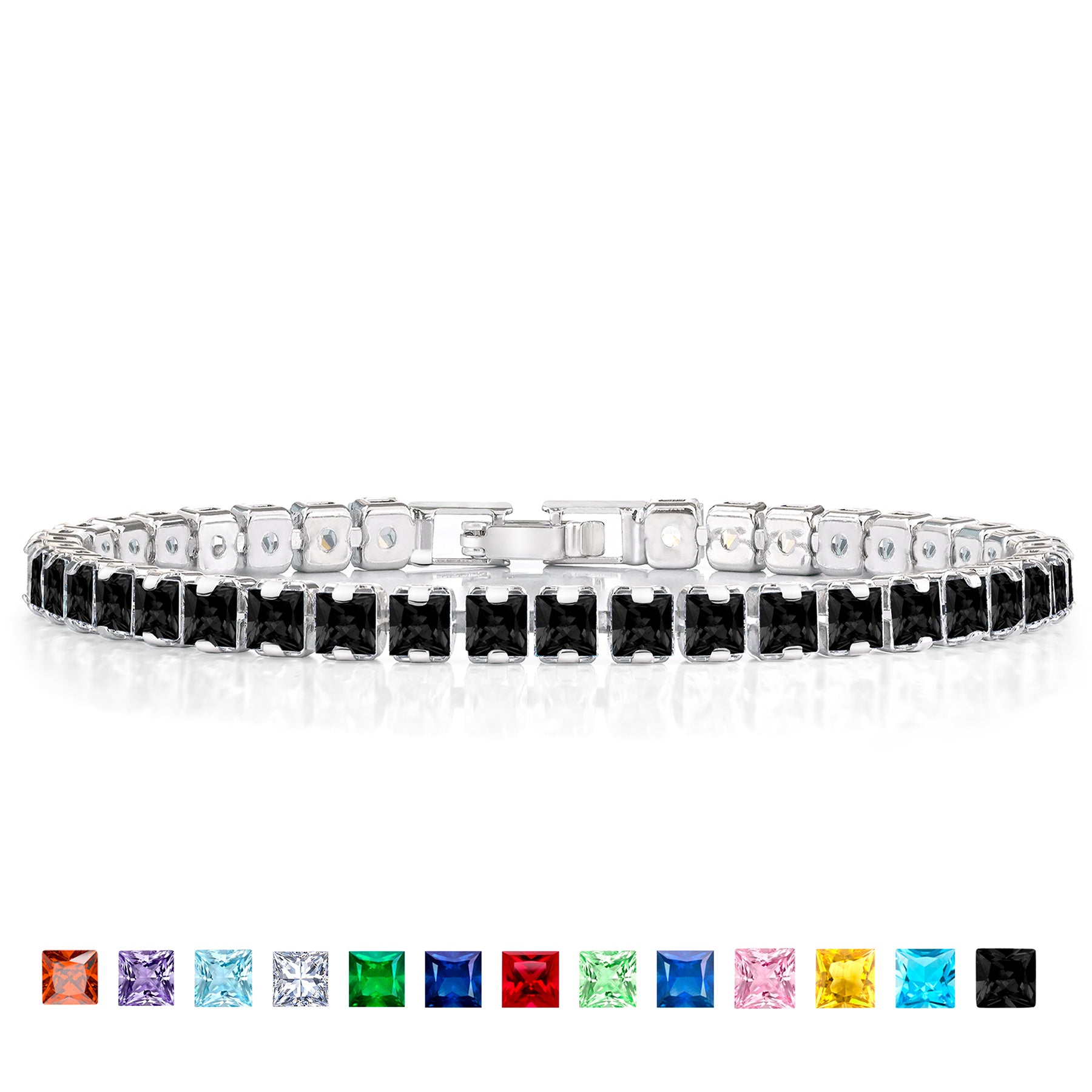 JeenMata 11 Carat Black Cubic Zirconia - Princess Cut Birthstone Tennis Bracelet for Women Eternity Design - White Gold Plating, Birthday, Anniversary, Valentine's Day Gift