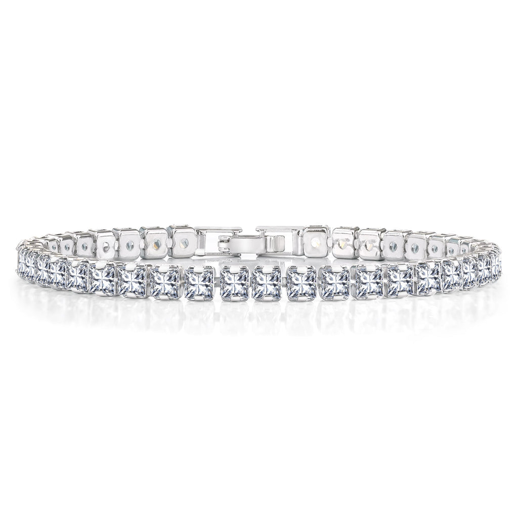Huge 11 Carat Princess Cut April - Cubic Zirconia - Birthstone Tennis Bracelet for Women Eternity Design - White Gold Plating, Birthday, Anniversary, Valentine's Day Gift