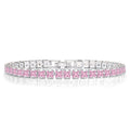 Huge 11 Carat Princess Cut October - Pink Tourmaline - Birthstone Tennis Bracelet for Women Eternity Design - White Gold Plating, Birthday, Anniversary, Valentine's Day Gift