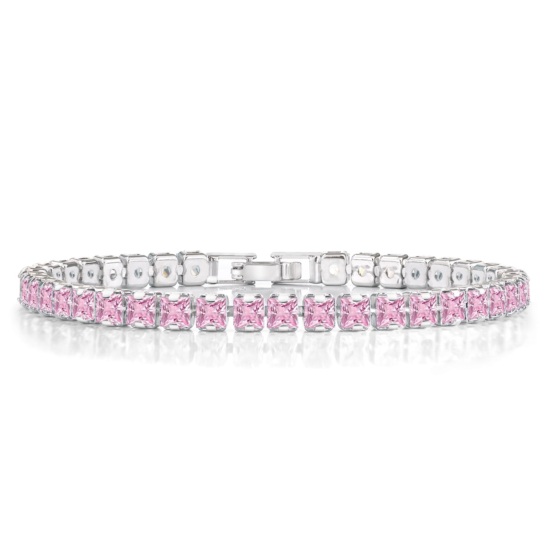 Huge 11 Carat Princess Cut October - Pink Tourmaline - Birthstone Tennis Bracelet for Women Eternity Design - White Gold Plating, Birthday, Anniversary, Valentine's Day Gift