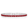 Huge 11 Carat Princess Cut July - Ruby - Birthstone Tennis Bracelet for Women Eternity Design - White Gold Plating, Birthday, Anniversary, Valentine's Day Gift