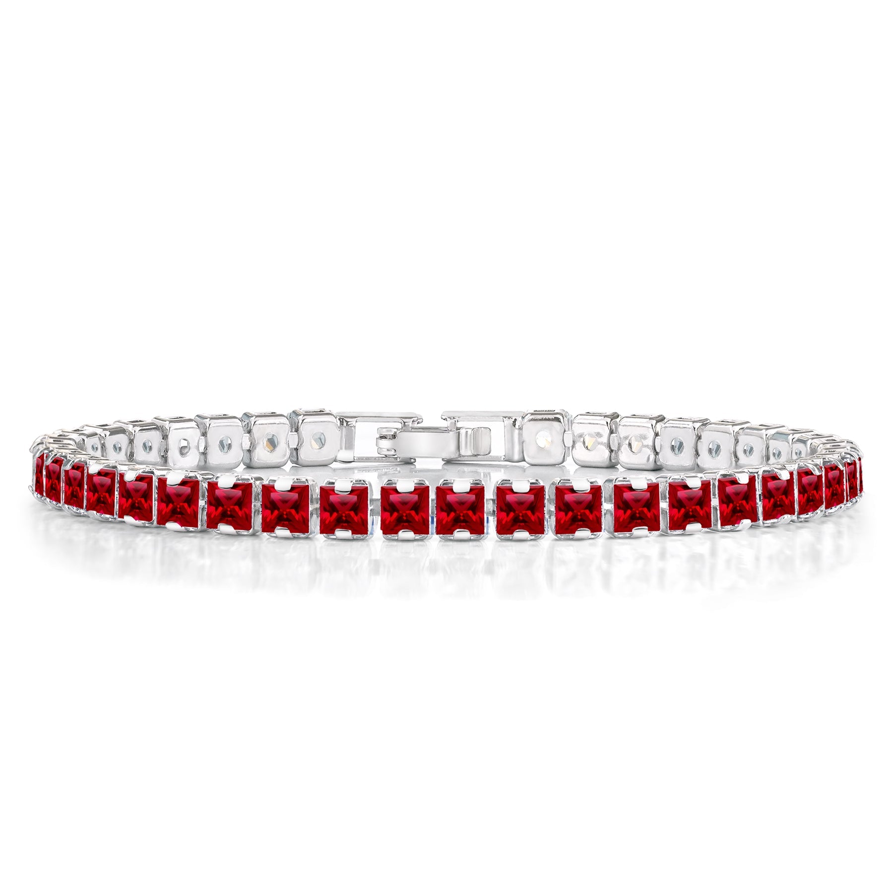 Huge 11 Carat Princess Cut July - Ruby - Birthstone Tennis Bracelet for Women Eternity Design - White Gold Plating, Birthday, Anniversary, Valentine's Day Gift