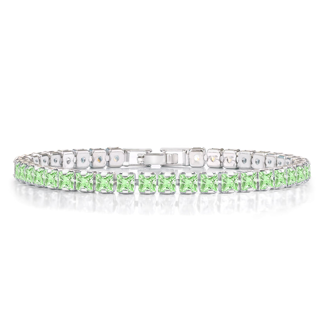 Huge 11 Carat Princess Cut August - Peridot - Birthstone Tennis Bracelet for Women Eternity Design - White Gold Plating, Birthday, Anniversary, Valentine's Day Gift
