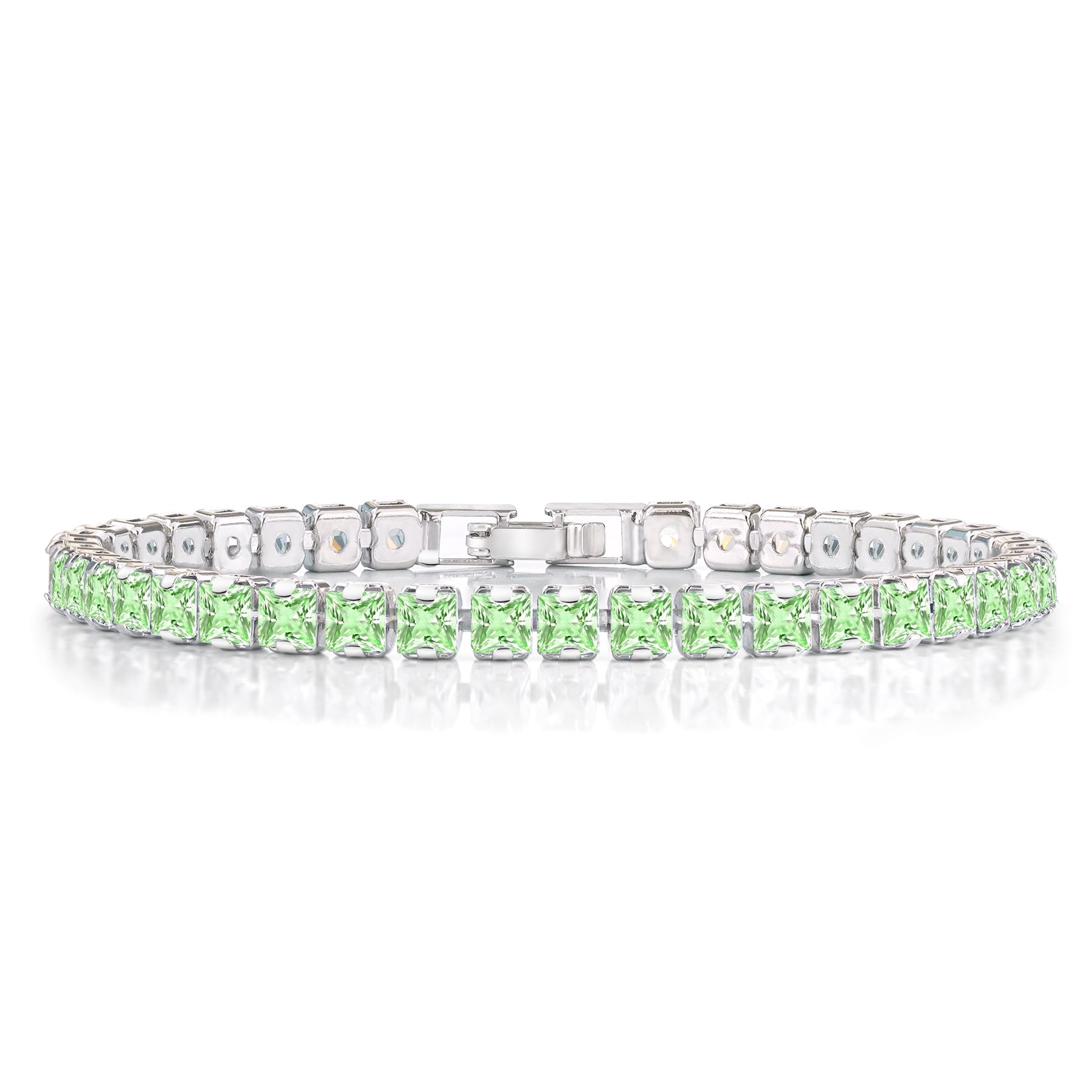 Huge 11 Carat Princess Cut August - Peridot - Birthstone Tennis Bracelet for Women Eternity Design - White Gold Plating, Birthday, Anniversary, Valentine's Day Gift
