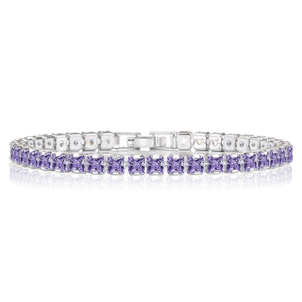 Huge 11 Carat Princess Cut February - Amethyst - Birthstone Tennis Bracelet for Women Eternity Design - White Gold Plating, Birthday, Anniversary, Valentine's Day Gift