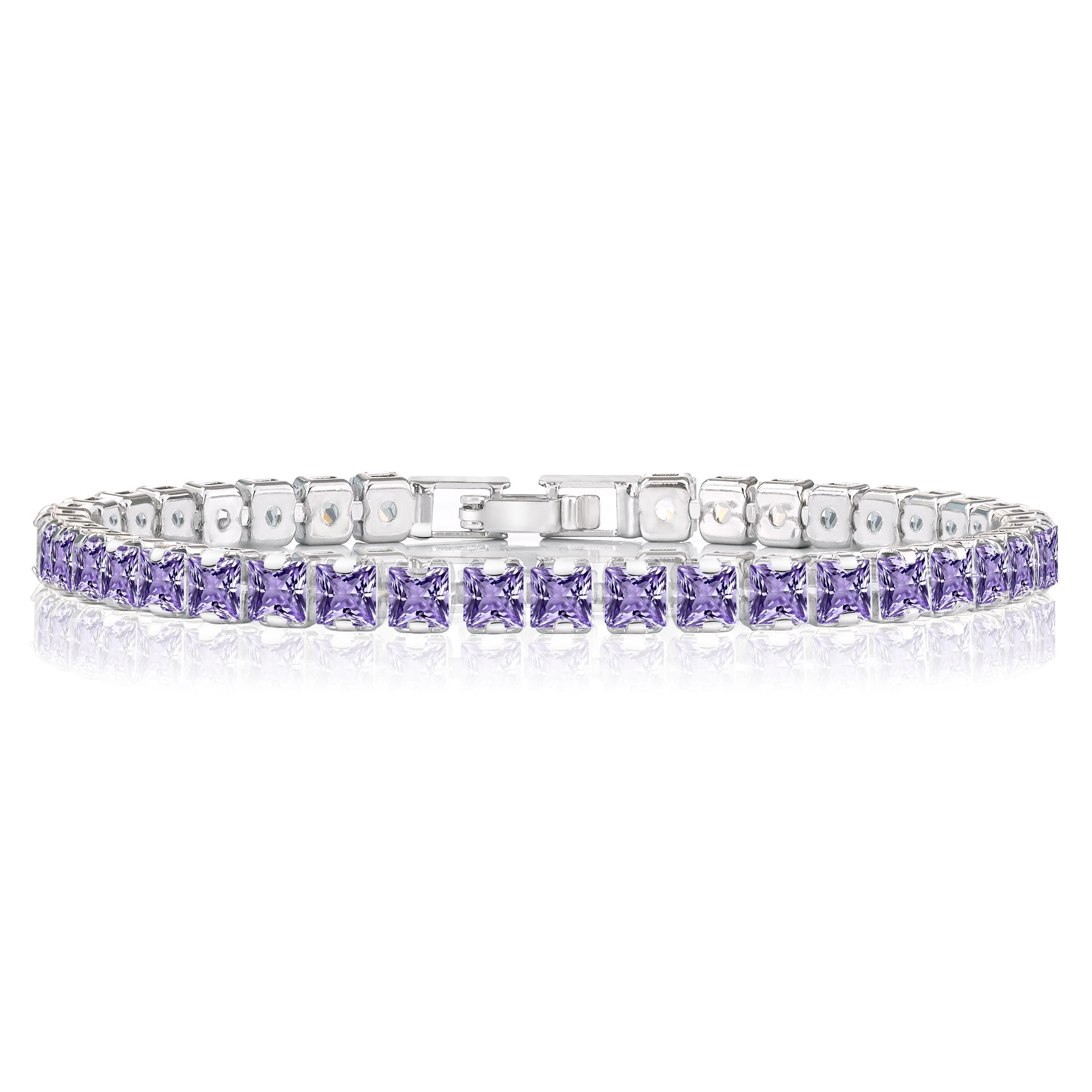 Huge 11 Carat Princess Cut February - Amethyst - Birthstone Tennis Bracelet for Women Eternity Design - White Gold Plating, Birthday, Anniversary, Valentine's Day Gift