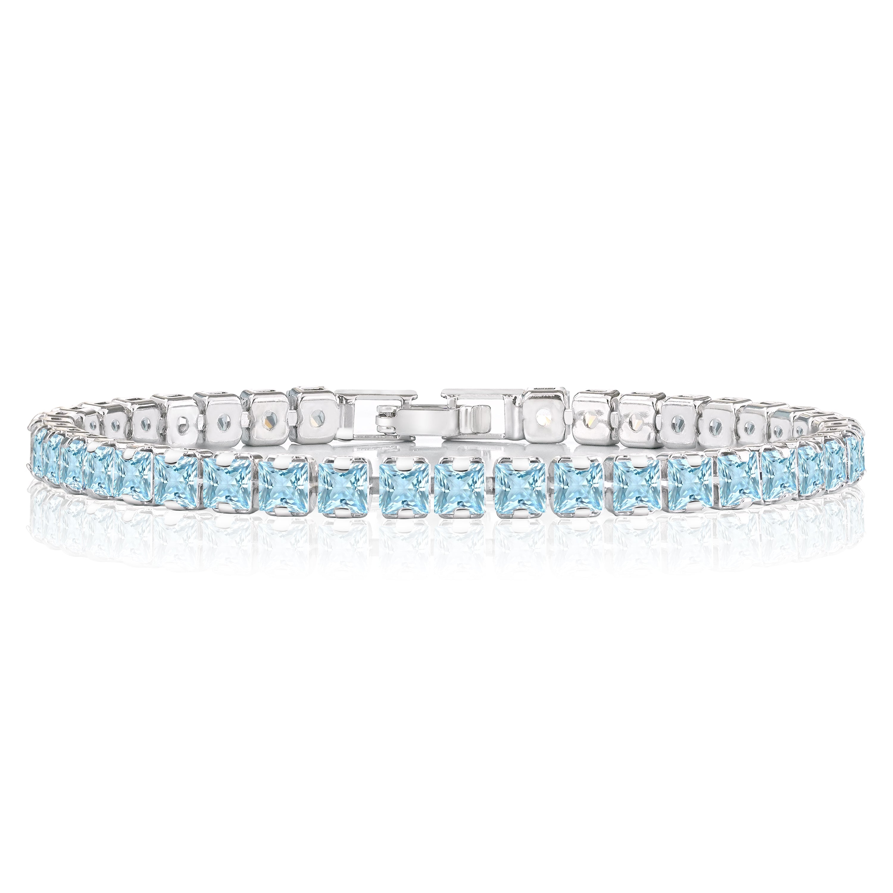 Huge 11 Carat Princess Cut March - Aquamarine - Birthstone Tennis Bracelet for Women Eternity Design - White Gold Plating, Birthday, Anniversary, Valentine's Day Gift