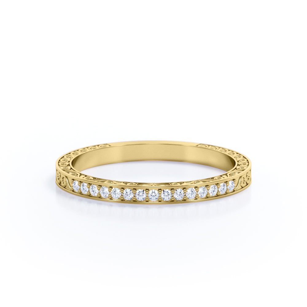 JeenMata Art-Deco 0.25 Carat April Birthstone Victorian Style Round Cut Wedding Band in 18K Yellow Gold Plating for Women