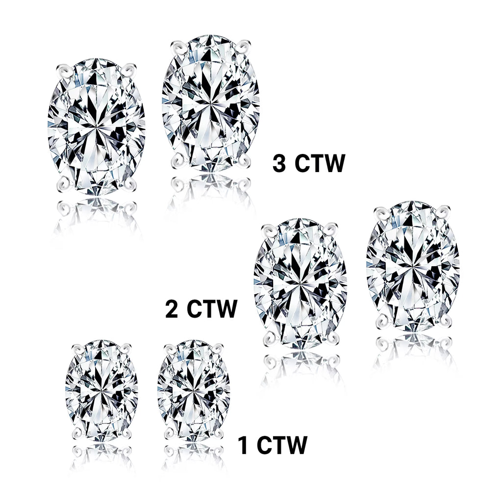JeenMata 1 Carat Oval Cut Moissanite Solitaire Stud Earrings - 4 Prong - 18K White Gold Plating Over Silver