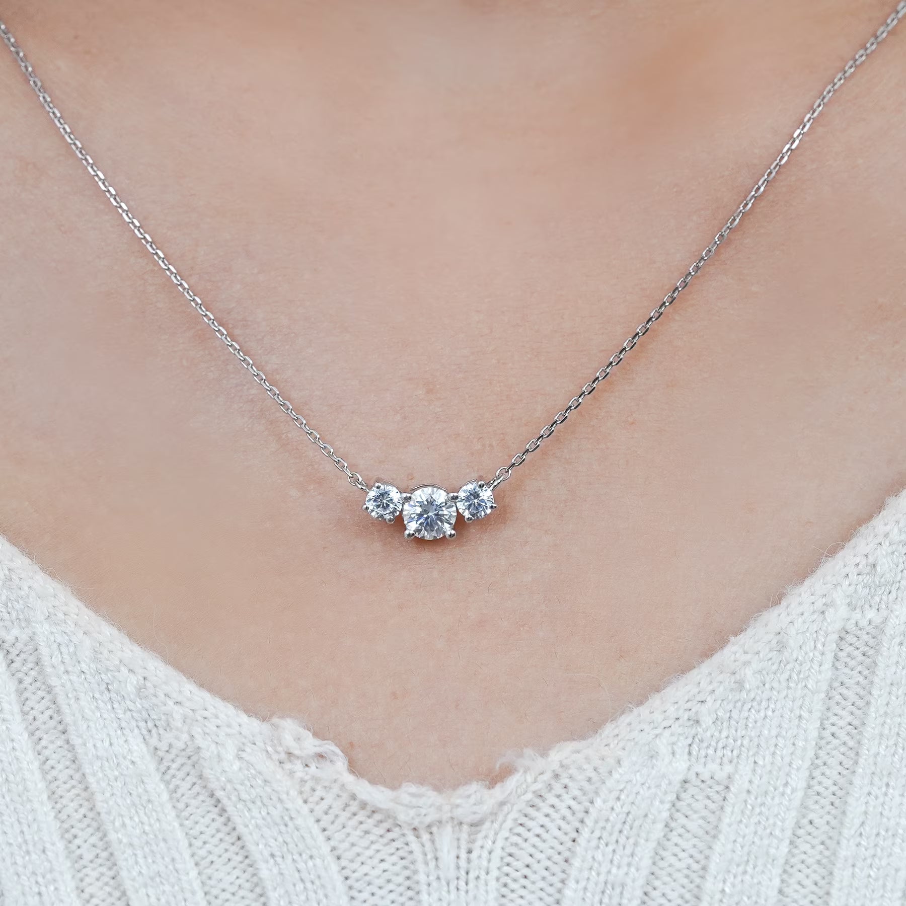 JeenMata 1 Carat Lab Grown Diamond Pendant Necklace - Round Cut Three Stones Pendant in White Gold Plating