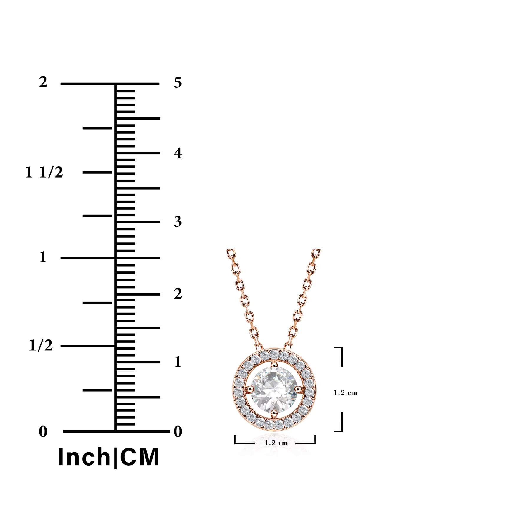 JeenMata Solitaire 1 Carat Round Cut - Moissanite - April Birthstone Halo Pendant Necklace 18k Rose Gold over Silver, Adult, Female