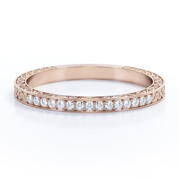 JeenMata Art-Deco 0.25 Carat April Birthstone Victorian Style Round Cut Wedding Band in 18K Rose Gold Plating for Women