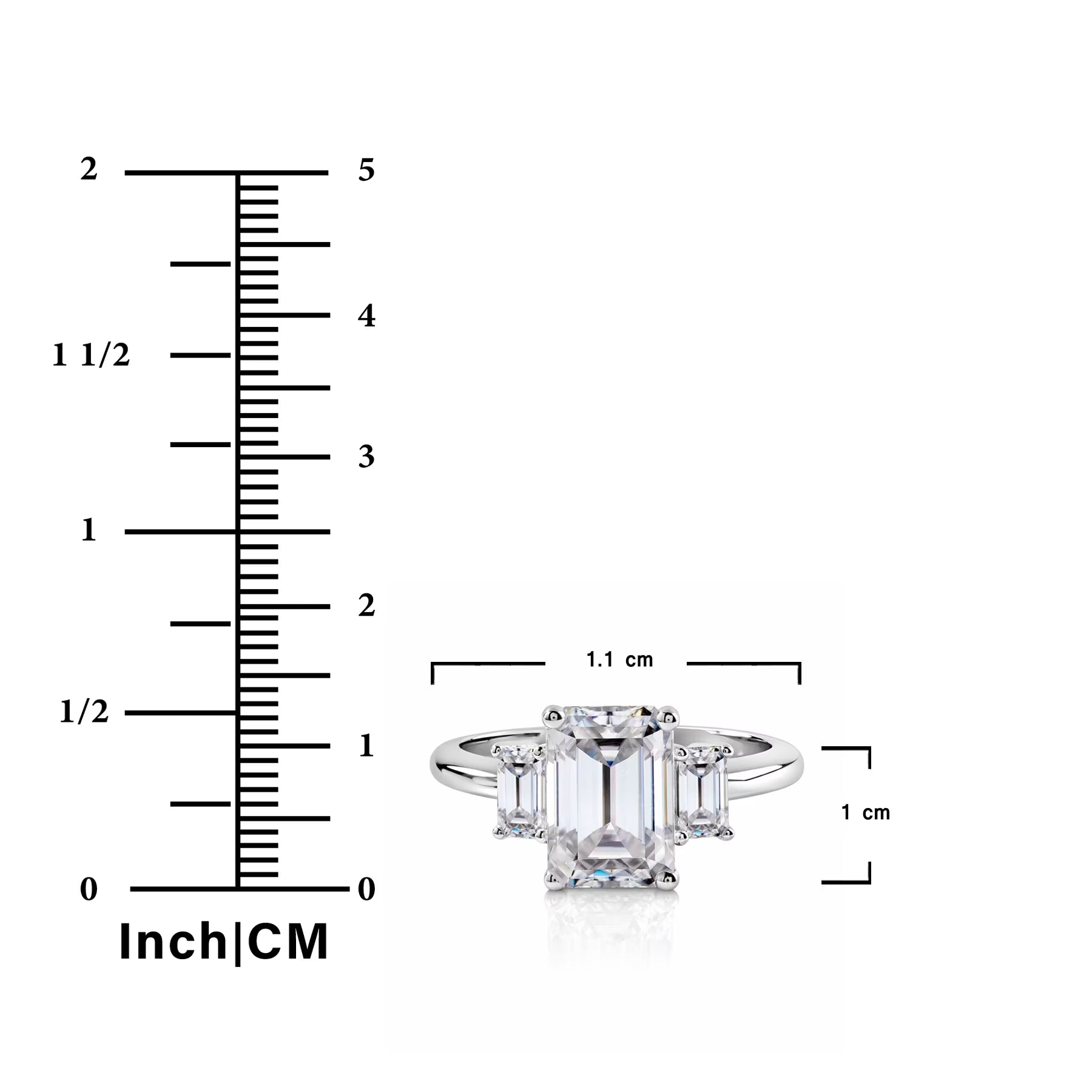 JeenMata 3.25 Carat Emerald Cut Moissanite Rings - Three Stone Engagement Rings in 18K White Gold Plating for Women