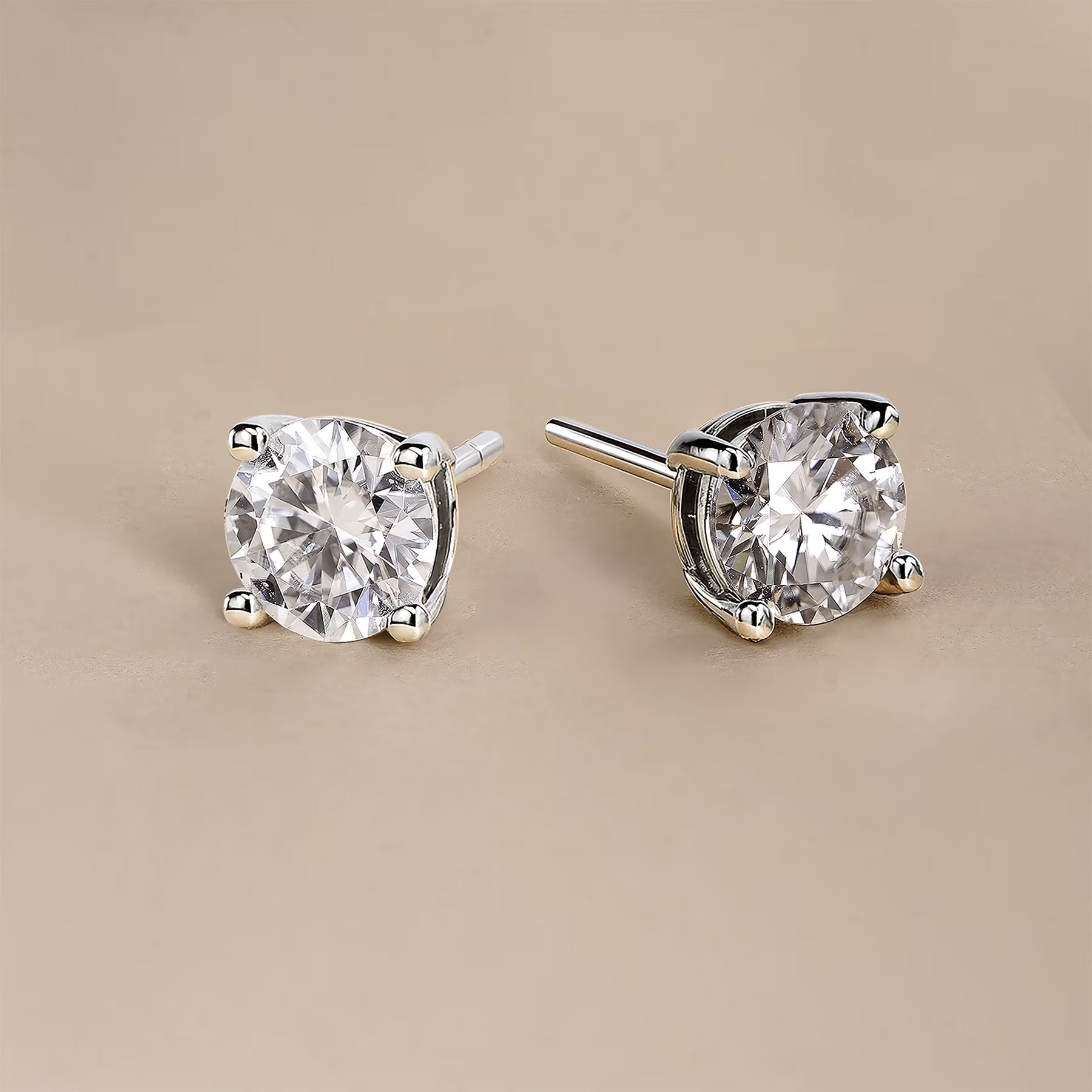 JeenMata Lab Grown Diamond Earrings 1 Carat Round Cut 18K White Gold Plated Solitaire Studs for Women