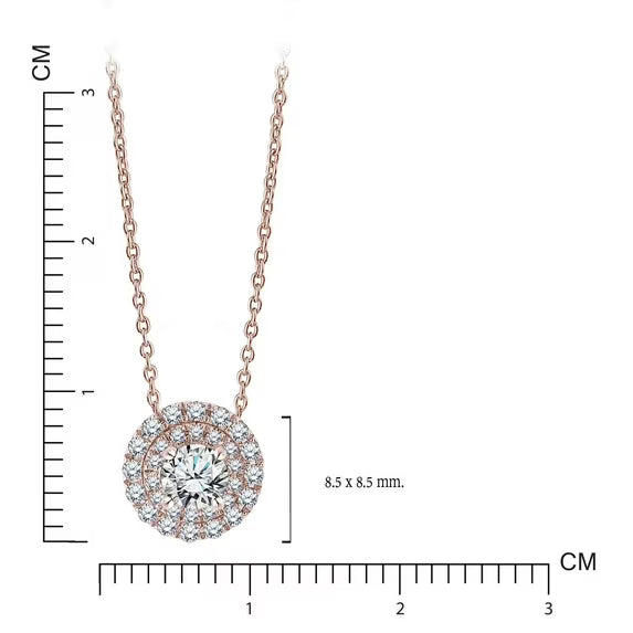 JeenMata Lab Grown Diamond 1 Carat Round Cut Double Halo Pendant Necklace in 18K Rose Gold Plating for Women