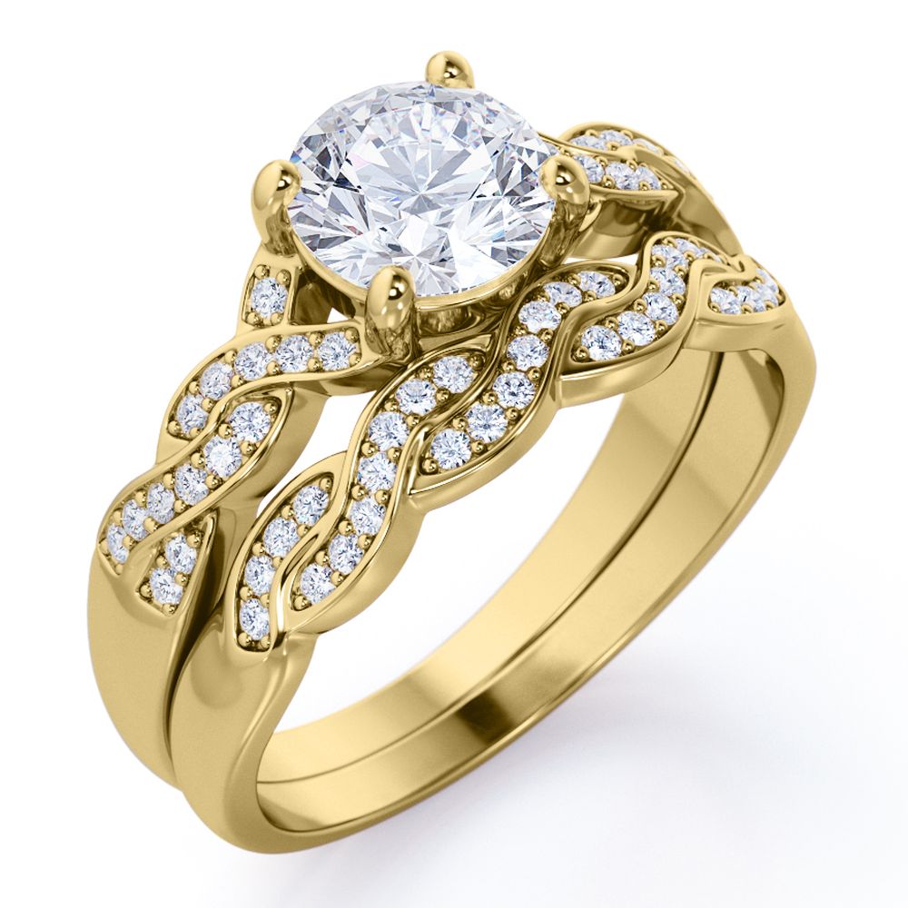 JeenMata 1.25 Carat Round Cut Moissanite Wedding Set - Bridal Set - Infinity Ring - Forever Ring - Promise Ring - 18k Yellow Gold Plated for Women