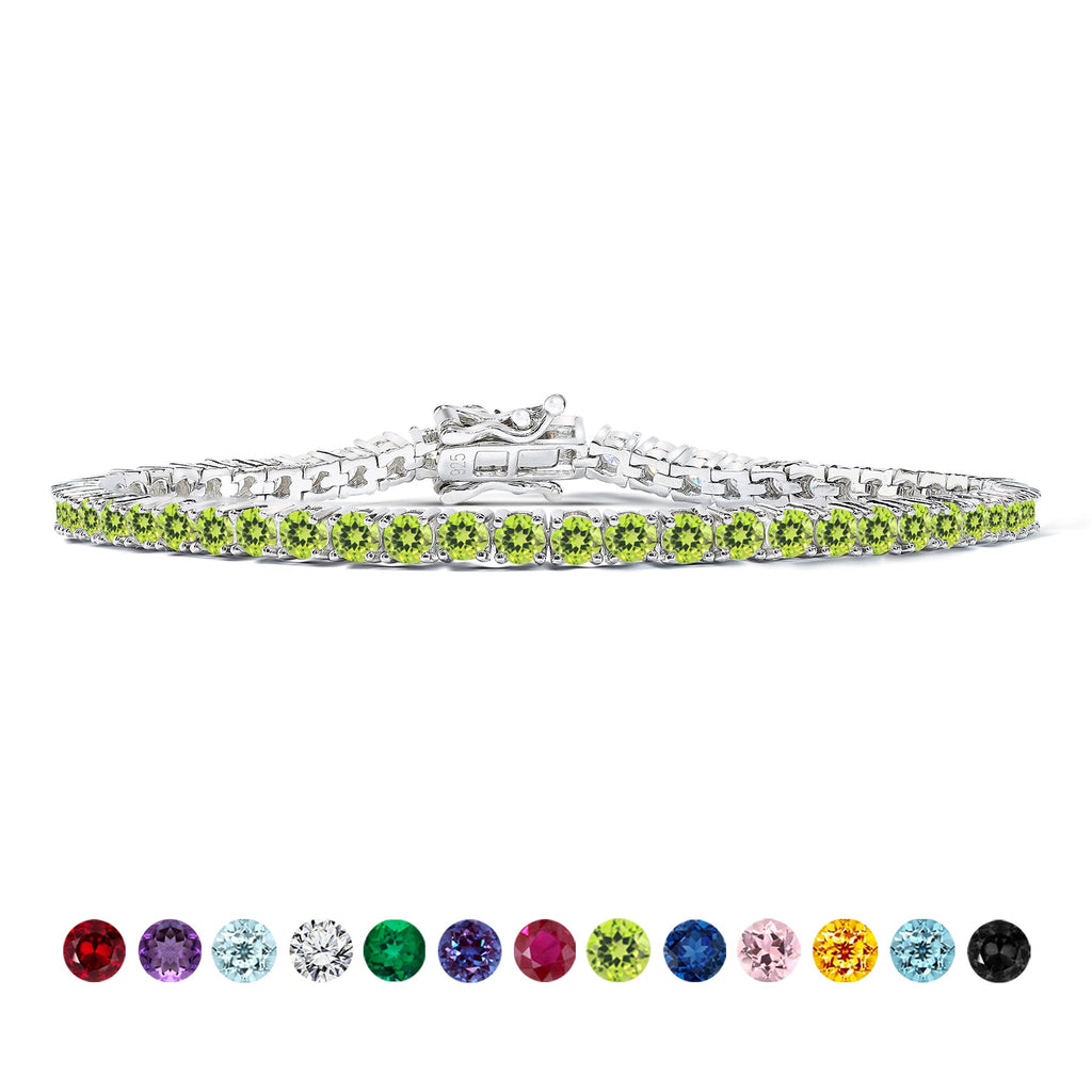 Classic 5.5 TCW Round Cut August - Peridot - Birthstone Tennis Bracelet Eternity Design - White Gold Plating, Female, Adult