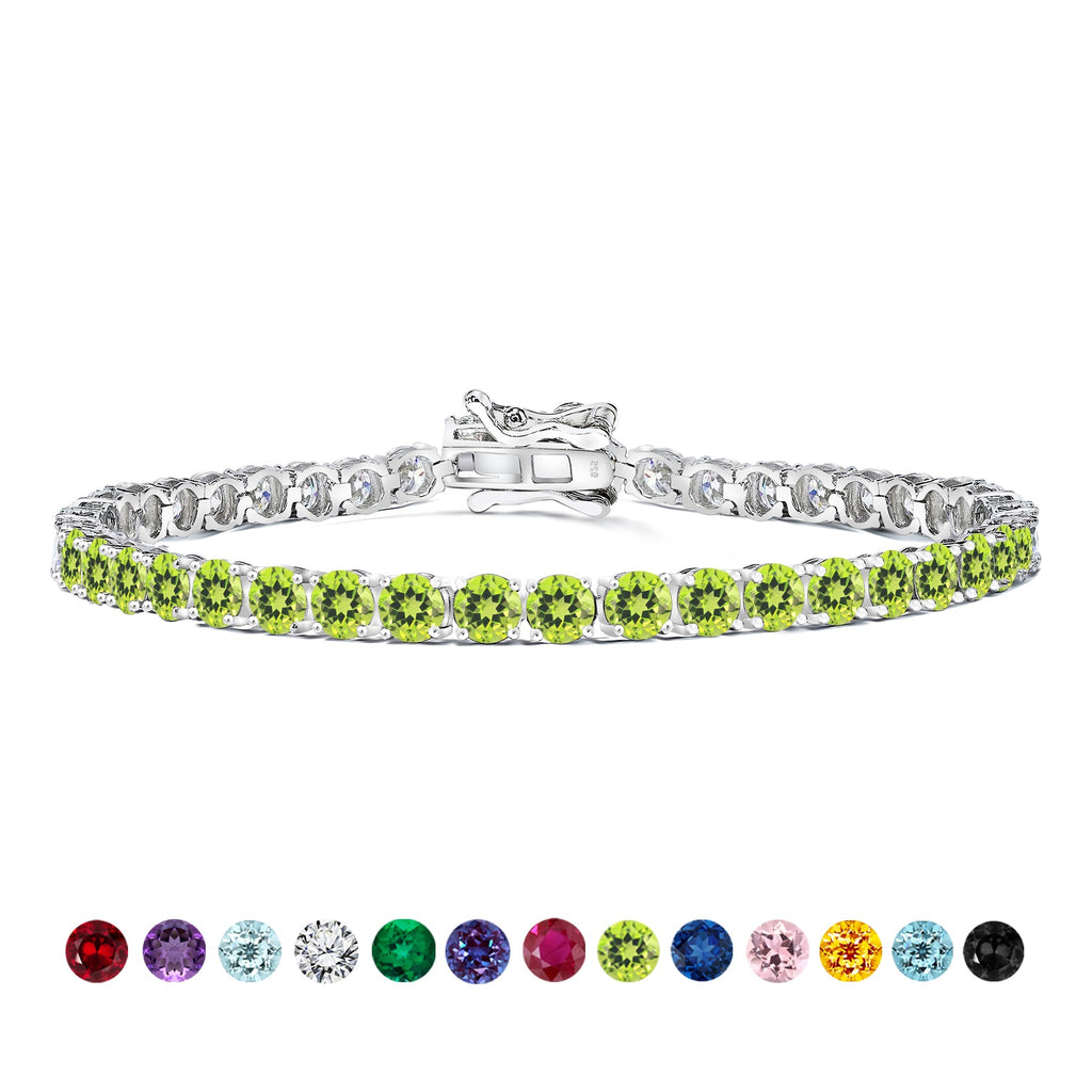 11 TCW Round Cut August - Peridot - Birthstone Tennis Bracelet for Women in Eternity Design - White Gold Plating, Female, Adult