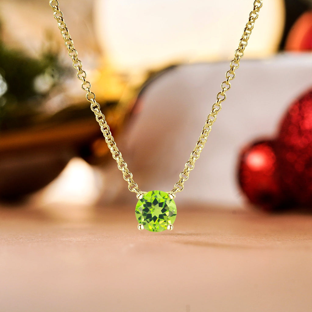 JeenMata 1 Carat Peridot - August Birthstone Solitaire Pendant Necklace in 18K Yellow Gold Plated, Female, Adult