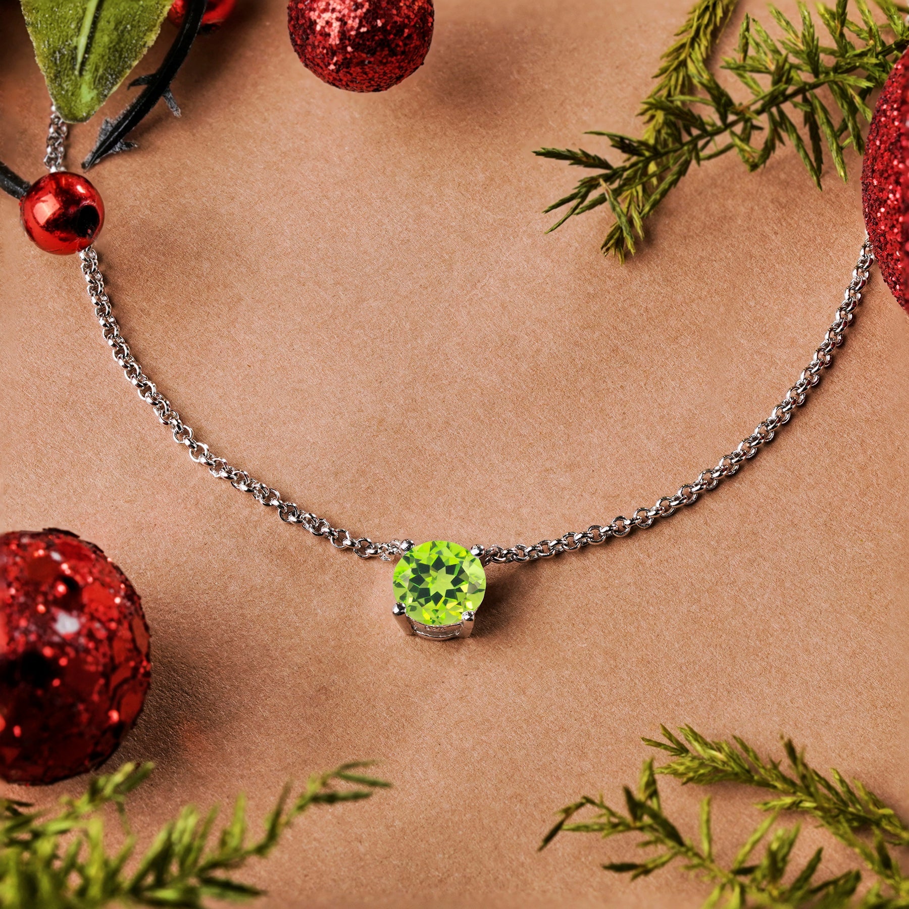 JeenMata 1 Carat Peridot - August Birthstone Solitaire Pendant Necklace in 18K Yellow Gold Plated, Female, Adult