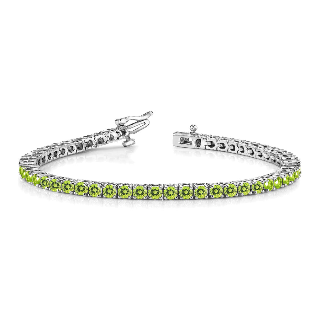 11 TCW Round Cut August - Peridot - Birthstone Tennis Bracelet for Women in Eternity Design - White Gold Plating, Female, Adult