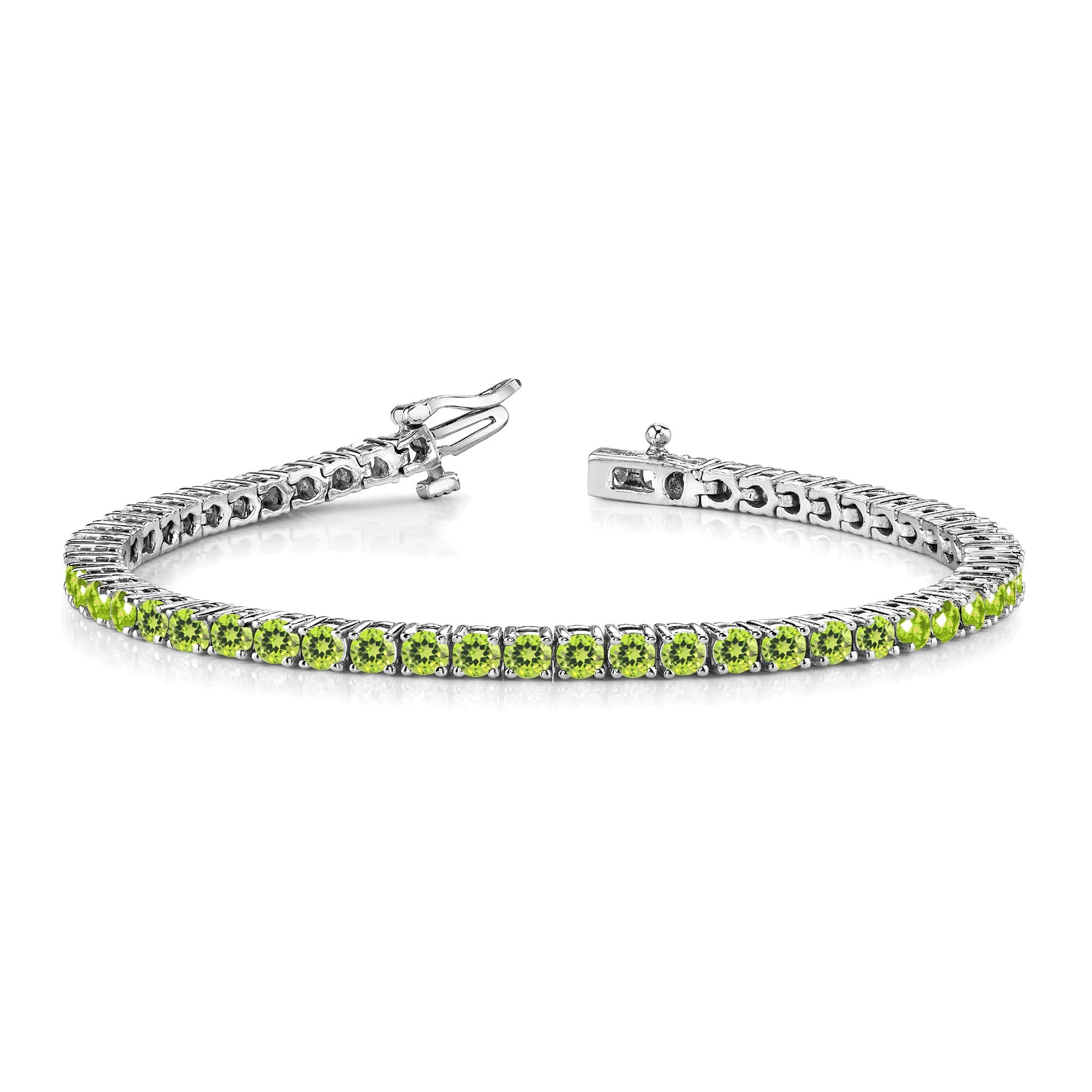 11 TCW Round Cut August - Peridot - Birthstone Tennis Bracelet for Women in Eternity Design - White Gold Plating, Female, Adult